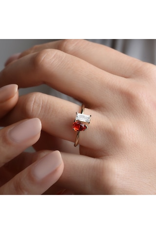 14 Ayar Altın Kaplama Kalp Ve Damla Renkli Taşlı Yüzük - Rs00114 Altın