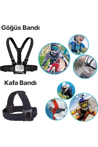 Gopro Aksiyon Kamera Ve Telefon İle Uyumlu Kafa Ve Göğüs Bandı Askı Seti Siyah