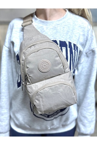 Su Geçirmez Kumaş Bej Unisex Body Bag Çapraz Omuz Çantası Bej
