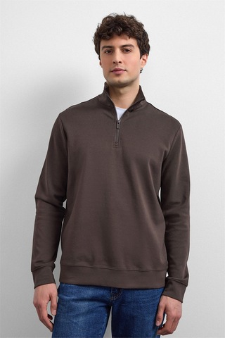 Backandbond Kahve Regular Fit Yarım Fermuarlı Sweatshirt