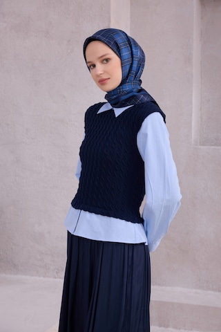 BELLİ Ekose Desen İpek Twill Eşarp 4218d01 Lacivert - 87