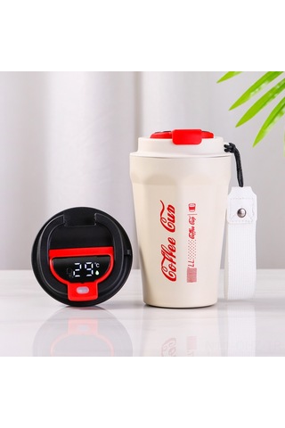 Aubyhe Beyaz Akıllı Sıcaklık Ölçer Çelik Çift Katlı Termos Bardak, Ofis Ve Araç İçin Taşınabilir, 400ml