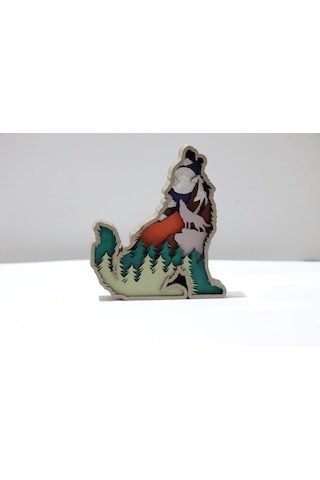 3d Katmanlı Ahşap Kurt Figürlü Dekoratif Masa Süsü Standart