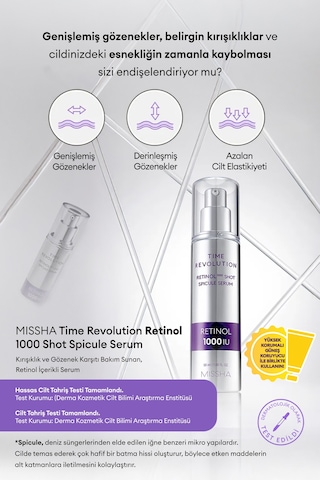 Missha Time Revolution Retinol Kırışıklık ve Gözenek Karşıtı Retinol Serum 1000 Shot Spicule Serum