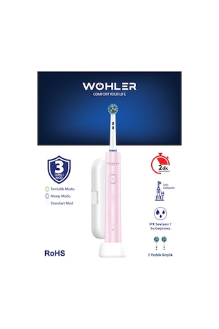Wohler Değiştirilebilir Başlıklı Şarj Edilebilir Elektrikli Diş Fırçası - Pembe Şarjlı