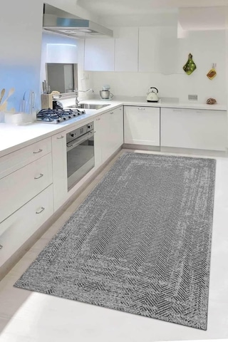 Decomia Home Dijital Kaymaz Yıkanabilir Sisal Jüt Görünümlü Gri Mutfak Halısı Salon Halısı Yolluk Mutfak Dekor Çok Renkli