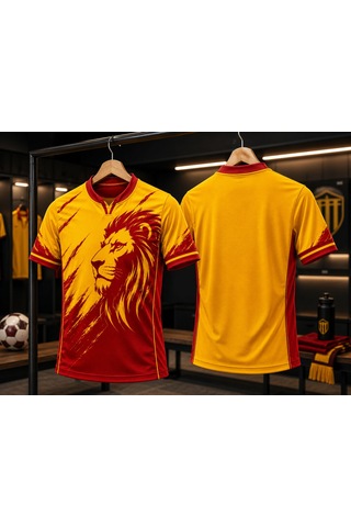Yenteks Yetişkin Futbol Forması Sarı-kırmızı Arslan Dijital Baskı Özel Tasarım Forma Kırmızı - Sarı