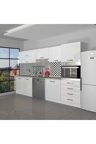 Decoraktiv Elite 280yq Ankastre Boy Dolaplı Mdf Hazır Mutfak Dolabı - Tezgah Dahil - Parlak Beyaz