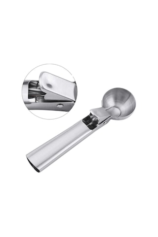 Paslanmaz Çelik Inox Dondurma Kaşığı - Karpuz Kurabiye Köfte Helva Porsiyonlama - Top Şekillendirici Gümüş - Gri