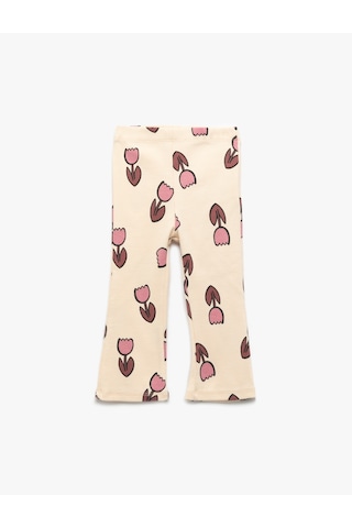 Koton Pamuklu Beli Lastikli Çiçek Desenli İspanyol Paça Tayt Bej Desenli 6wmg40018ak Ekru Desenli