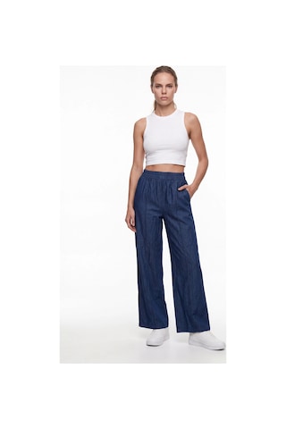 CEMO Kadın Yüksek Bel Dikiş Detaylı Straight Fit Jean Pantolon Mavi