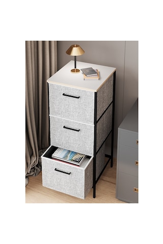 3 Çekmeceli Çok Amaçlı Dolap Büyük Boy Komodin Sehpa Gri 1618