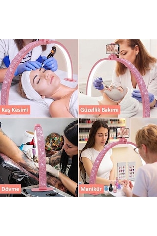 Trled F-700a 70cm Pembe Elmas Desenli Katlanabilir Masaüstü Manikür Ve Protez Tırnak Lambası Beyaz - Beyaz Işık