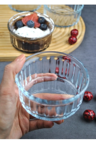 4 Adet Cam Sufle Kabı Borline Kek Tatlı Sufle Kahvaltılık Kase 10x5 Cm Borline Şeffaf