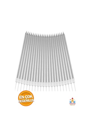 Şık Gümüş Pasta Mumları: Metalik Renkli 20 Cm Altlıkla 6'lı Set Tüm Yaşlar