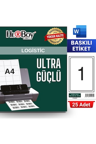 Herboy Hb-1001 199,6 X 289,1 Mm A4 Baskılı Laser Etiket 25 Adet