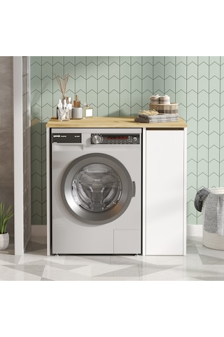 Robin Home Diana Çamaşır Makinesi Dolabı Çekmeceli Keçe-Beyaz