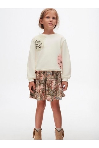 Kız Çocuk Bel Lastikli Desenli Şebboy Etek-14741 Haki