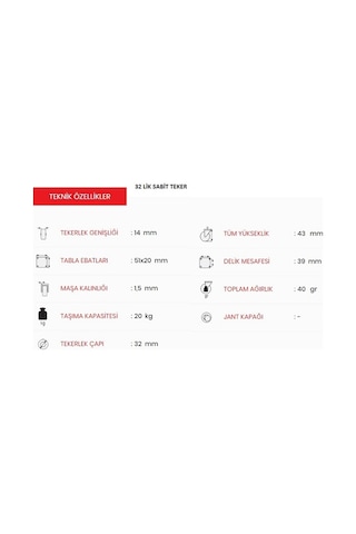 Emes 32 Lik Sabit Teker Sabit Mobilya Tekeri