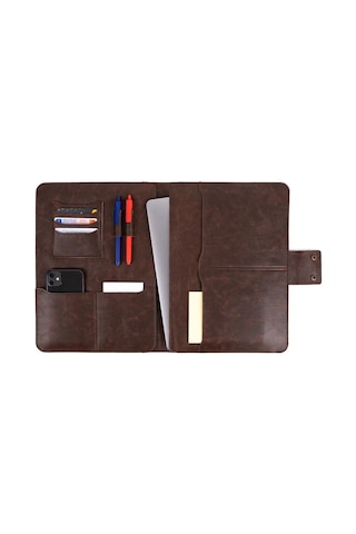 Apple Uyumlu MacBook Air Pro 13-14 Inç Organizer Evrak & Laptop & Tablet Çantası Koyu Kahverengi