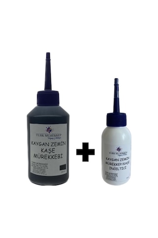 Kaygan Zemin Kaşe Mürekkebi Siyah 100 Ml. Inceltici Ile Birlikte Kaygan Zemin Kaşe Mürekkebi Siyah 100 Ml. Inceltici Ile Birlikte