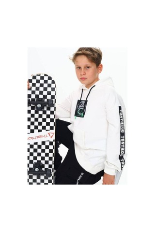 Çocuk Kapüşonlu Stay Strong Yazılıi Sweatshirt-14816 Ekru