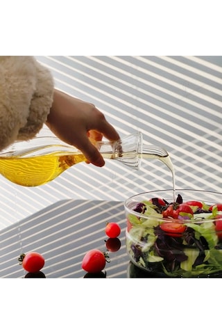 Qerhome Tombul Çizgili Borosilikat Cam Yağlık 900 Ml 2 Adet Şeffaf