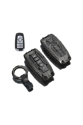 Maiyame Ford 5 Tuşlu Akıllı Anahtar Koruması, Metal Kasa, Çarpma Ve Kırılma Koruma, Fusion/explorer/mustang/f150 Uyumlu, Siyah Renk + Halka Kanca