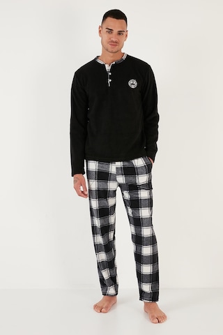 Buratti Ekose Regular Fit Bisiklet Yaka Kışlık Polar Erkek Pijama Takımı 609610013W4 Siyah-Beyaz