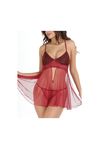 Sistina Bayan Bordo Kısa Tül Gecelik 670 Bordo