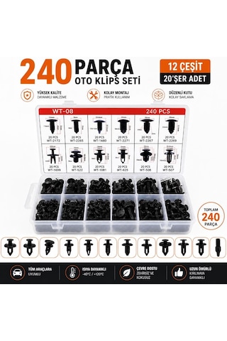 Klips Seti 240 Parça Araç Döşeme Kaporta Üniversal Klips Seti 240 Parça Döşeme Ve Kaporta Klipsi