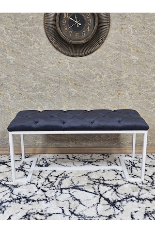 Zafir Beyaz Boyalı - L - Ayaklı 100 Cm X 38 Cm Oturak - Bench - Makyaj Taburesi - Makyaj Oturak Füme