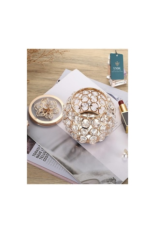 Chacha Home Luxury Lucent Lüks Kapaklı Kristal Mücevher Kutusu, Organizer, Düzenleyici, Şekerlik Küçük Boy Gold