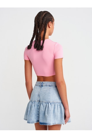 Dilvin 31175 Bisiklet Yaka Crop Top-pembe Pembe