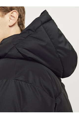 Erkek Kapüsonlu Fermuarli Puffer Mont - Build Black Siyah