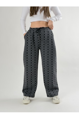 Cocopelli Desenli Kadın Baggy Pantolon Coc2675 Gri