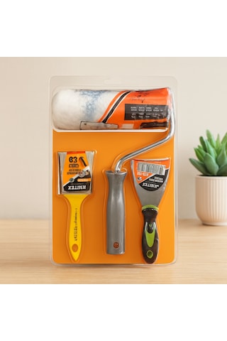 3 Parça Boyacı Seti - Spatula, Kestirme Fırça, 20 Cm Boya Rulo Aklby-bsva58