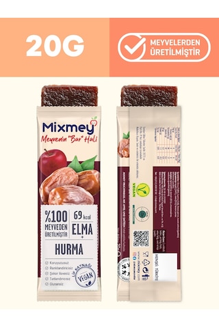 Mixmey Hurma Meyve Barı 24 Adet | Atıştırmalıklar – Vegan, Glutensiz, Koruyucusuz (20GR X 24 ADET)