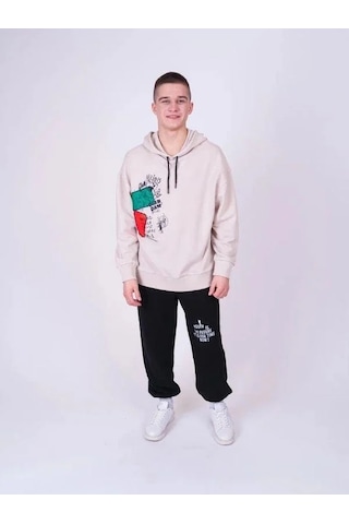 Marions Çocuk Family World Yazıılı Kapüşonlu Sweatshirt-13545 Ekru