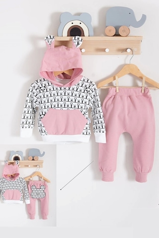 Babydonat Minik Ayıcıklar Desenli 2'li % 100 Pamuk Kız Bebek Takımı Pembe