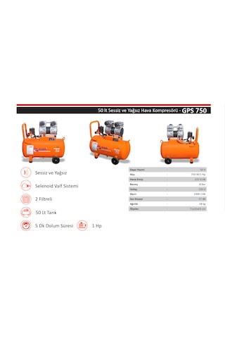 Gap 50 Litre 1 Hp Sessiz Yağsız Kompresör