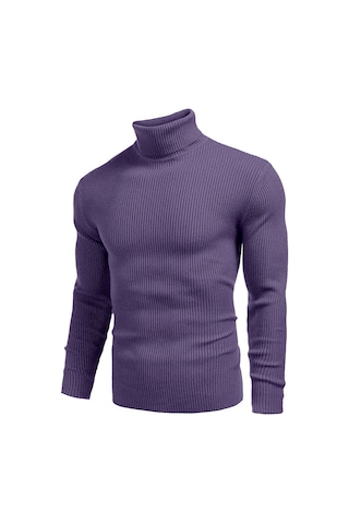 Polızeı Erkek Slim Fit Boğazlı Triko Kazak Esnek Dokulu Lila