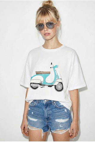 Shade Kadın Scooter Baskılı Kısa Kollu Bisiklet Yaka Regular T-shirt 3098 60283072 - Beyaz