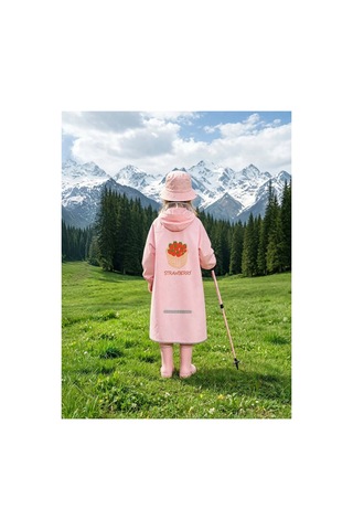 Miço Kids Siperlikli Kapüşonlu Su Geçirmez Çocuk Yağmurluk Pembe