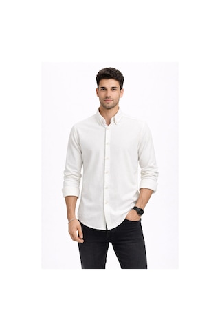 Classics Men Plus Barkod Uzun Kol Slim Fit Erkek Gömlek - 7578 Beyaz