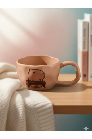 Capybara Moments Temalı Seramik Kupa Kahverengi