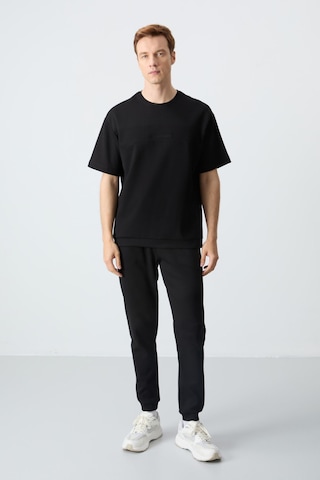 Tommy Life Siyah Pamuklu Kalın Yumuşak Dokulu Oversize Fit Basic Erkek Eşofman Takım - 85261 Siyah