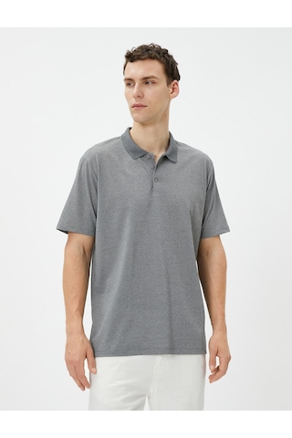 Koton Basic Polo Yaka Tişört Düğmeli Kısa Kollu Gri 3sam10151mk