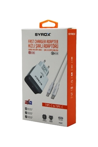 Syrox PD18T 18W PD Type-C To Type-C 3.0A Hızlı Şarj Cihazı