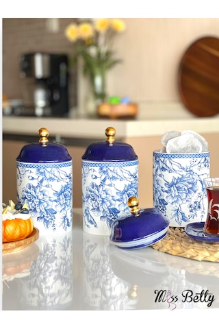 Blue Life Büyük Porselen Baharat Takımı 3'lü Çok Renkli